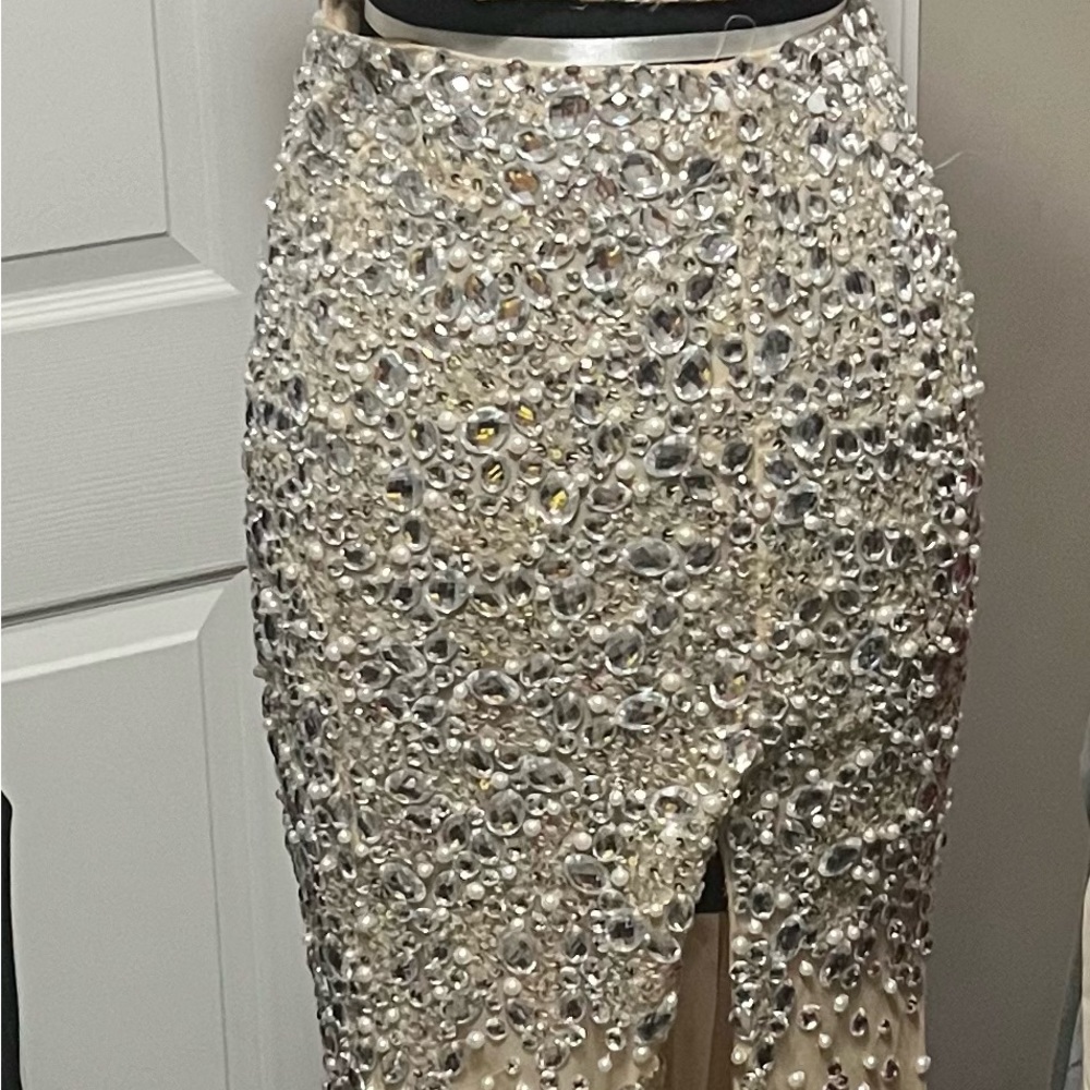 JOVANI 2 pc. Size 2 Crystal Beads strapless-bustier, long skirt with slit. - Picture 3 of 5